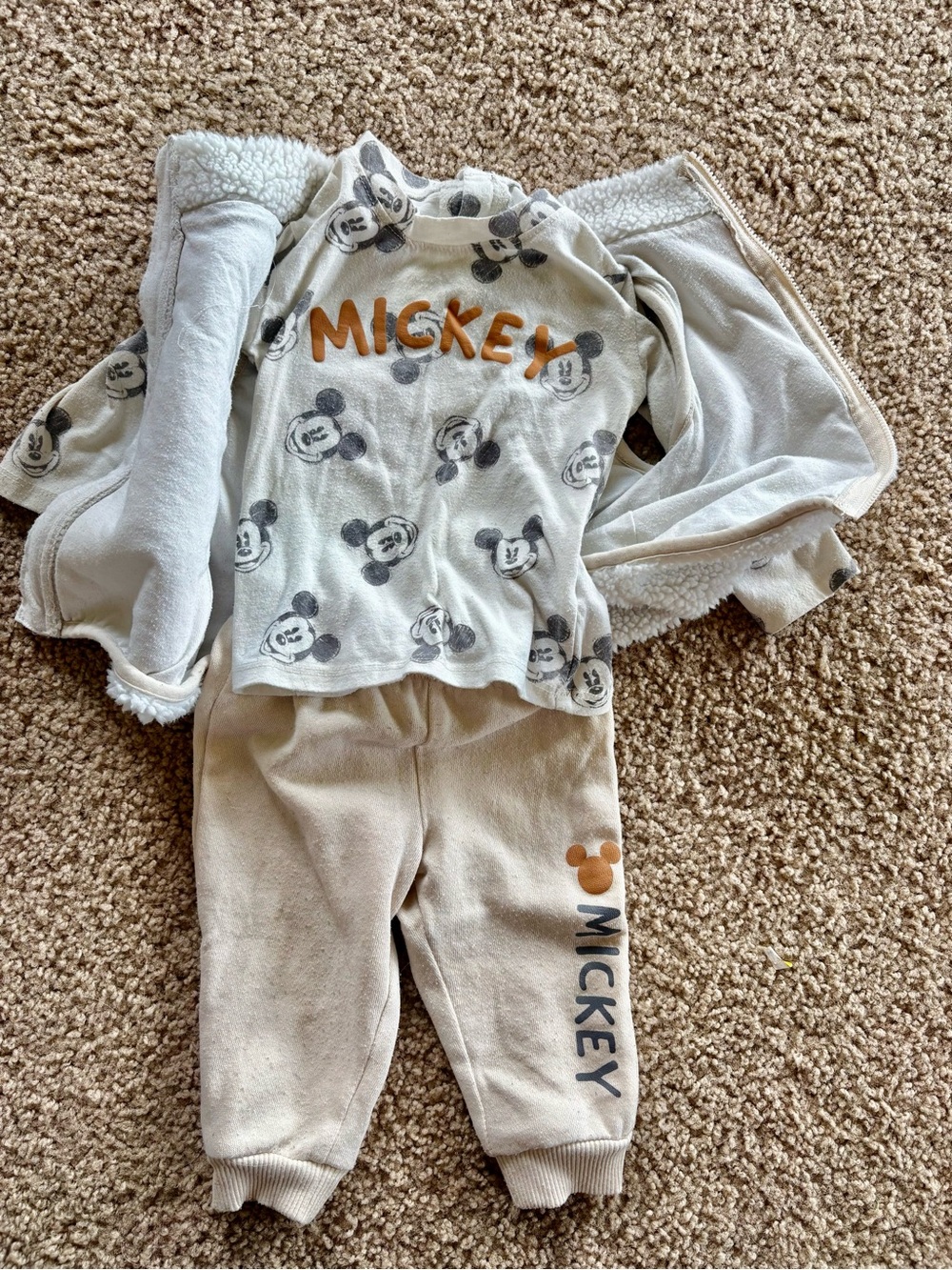 Disney Baby Cream & Gray Mickey Print Vest and outfit set